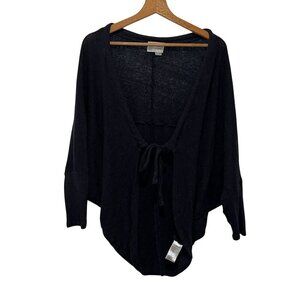 Anthropologie Black Tie-Front Cardigan Sweater By Saturday/Sunday Cotton/Polyest